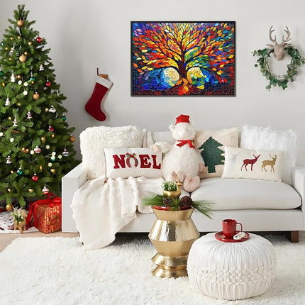 Rocorose Stained Glass Puzzle for Adults 1000 Pieces Tree of Life Family Jigsaw Puzzles, Impossible Hard Difficult Challenging Plant Tree Puzzle for Gift Home Wall Decor