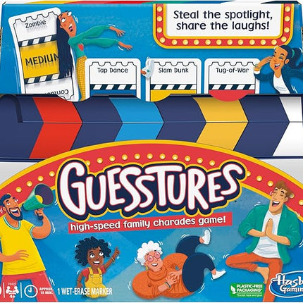 Hasbro Gaming Guesstures Game, Charades Games for 4 or More Players, Includes Customizable Cards and Clapper, Family Party Game for Ages 8 and Up