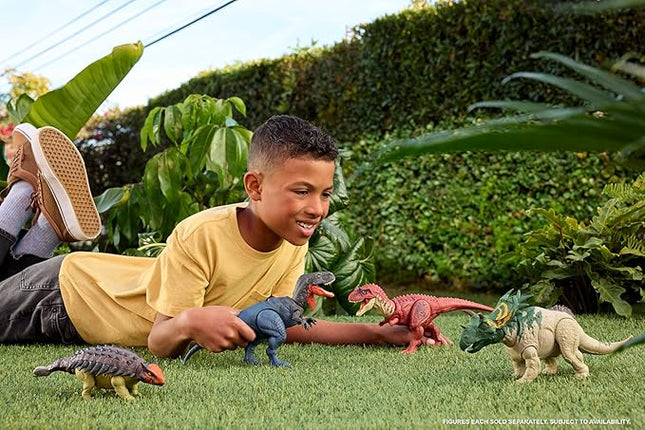 Mattel Jurassic World Rebirth Wild Roar Utahraptor Dinosaur Toy with Tail-Controlled Chomp Multi-Direction Attack & Sound, Posable & Digital Play