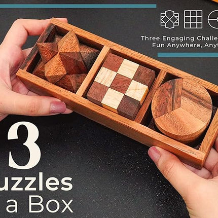BSIRI 3-in-One Puzzle Set - Challenging Brain Teasers and 3D Puzzles for Adults, Interlocking Games for IQ Test, Ideal for Patio Decor and Unique Gift for Chismas and Birthday, Small size