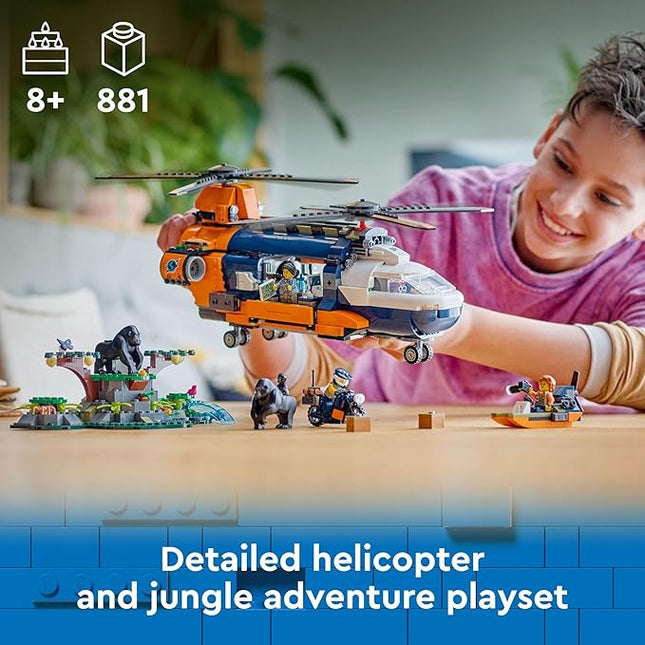 LEGO City Jungle Explorer Helicopter Toy at Base Camp - Kids Toy Adventure Building Set for Boys & Girls, Ages 8+ - with 5 Minifigures & Gorilla Figures - Gift Ideas for Birthdays - 60437