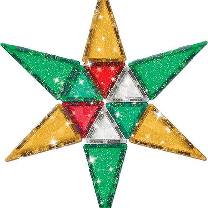CreateOn Crayola Holiday Glitter Mini PIP Magnetic Tiles, Magnetic Kids’ Building Toys, STEM Learning Travel Toys for Boys and Girls, 27-Piece Set