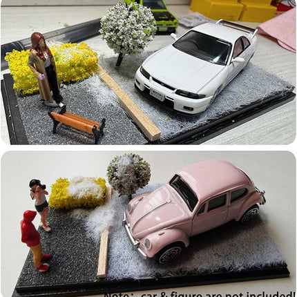 1/64 Scale Street Diorama Display Case- Clear Storage Case with Realistic Urban Road Scene for Hot Wheels, Matchbox & 1:64 Model Cars- Diecast Toy Garage -Winter