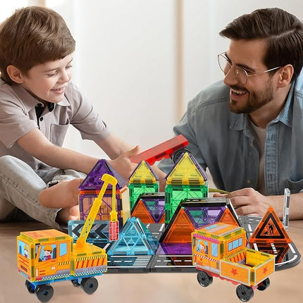 Magnetic Tiles Cars Construction Set - 19 PCS Magnetic Tiles Magnet Bricks Truck Sensory Toys, Educational Magnet Cars Set Building Blocks for 3 4 5 6 7 8+ Year Old Girls Boys Toddler Expansion Set