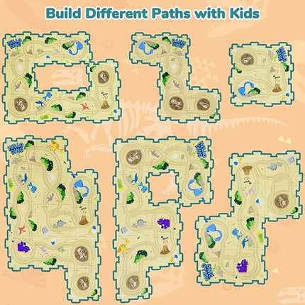 Puzzle Racer Kids Car Track Set with 2 Dino Cars, Kids Toys for 3-5 Year Old Boys, Montessori Toys for 3+ Year Old