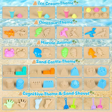 Beach Toys for Kids Toddlers, Sand Castle Toys with 4 Sand Bucket and Shovels, Mesh Bag & Molds, Ice Cream Travel Sandbox for Beach Sandbox for Toddlers Kids Baby Boys Girls Age 3-10