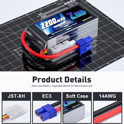 Zeee 3S Shorty Lipo 2200mAh 11.1V Battery 50C Small Pack Battery with EC3 Plug for RC Car Truck RC Vehicles Boat Drone RC Airplane Quadcopter Helicopter FPV Racing Hobby Models(2 Pack)
