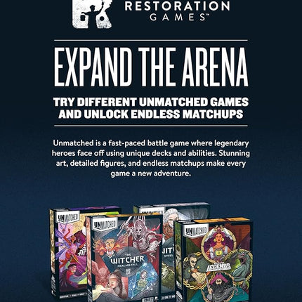 Restoration Games Unmatched Battle of Legends Vol 2 - Strategy Board Game for 2 to 4 Players - Expansion with 4 New Heroes and Battlefield - 20-40 Min Playtime - Ages 9+
