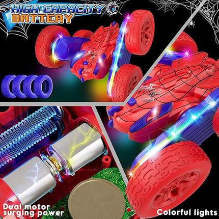Spider RC Cars Toys for Boys 4-6, 2.4GHz Remote Control Car with 26 LED Light System, 360° Flips, Changeable Wheels, Rechargeable All-Terrain Truck Gift for Kids Ages 4-8