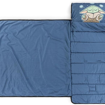 Jay Franco Kids Nap Mat with Embedded Pillow & Blanket – Soft 46"x20" Microfiber Sleeping Bag with Name Tag & Handle