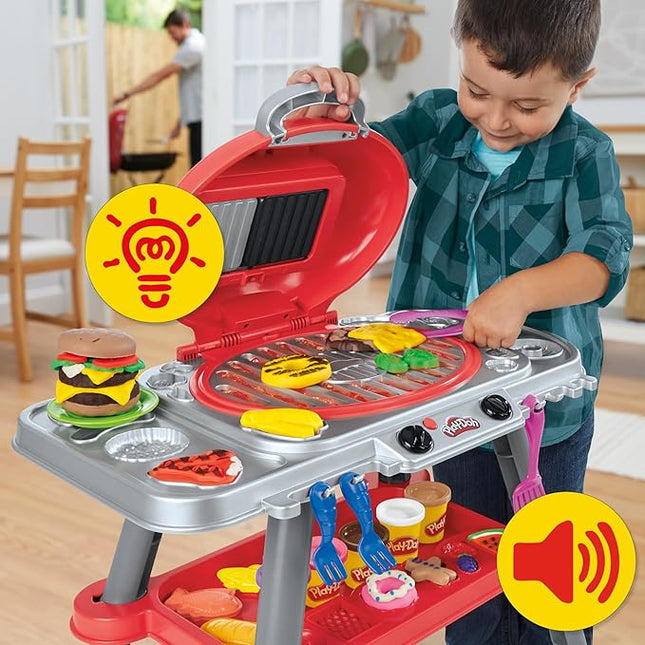 Play-Doh Sizzlin' Grill Playset with Lights & Sounds, 17 Accessories, BBQ Toys for Boys & Girls 3+, Play Food Arts & Crafts, Red