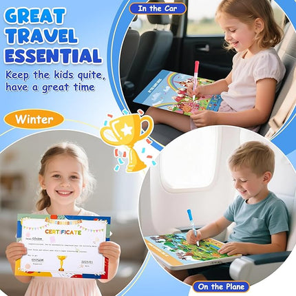 Search Find Activity Books for Kids 3-5 Preschool Learning Activities Reusable Busy Book with 4 Markers 16 Educational Theme Kids Games 4-8 Road Trip Activities Toddler Travel Car Game Toy Gift
