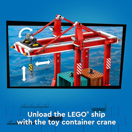 LEGO City Seaside Harbor with Cargo Ship Toy, Model Container Crane and Boat with 8 Minifigures Included, Building Set for Boys and Girls Ages 8 and Up, Kids Gift Idea, 60422