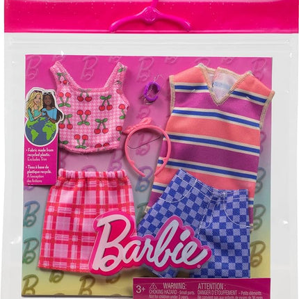 Barbie Clothes Set, Fashion & Accessory Pack for Barbie & Ken Dolls with 2 Complete Looks, Cherry-Inspired Theme