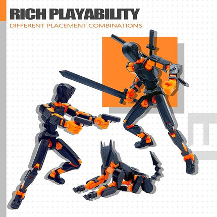 (Assembly Completed) T13 Action Figure Set, 3D Printed Toys Robo 13 Action Figures,Dummy 13 Titan 13 Action Figure (Black + Orange)