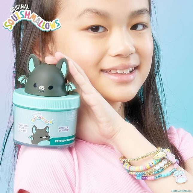 Original Squishmallows Aldous The Fruit Bat Premium Cloud Slime, Vanilla-Scented, 8 oz., Storage Container with Figurine Topper, Rubber Charm, Goodie Bags Stuffers, Kids Party Favors, Sensory Toy