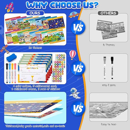 Search Find Activity Books for Kids 3-5 Preschool Learning Activities Reusable Busy Book with 4 Markers 16 Educational Theme Kids Games 4-8 Road Trip Activities Toddler Travel Car Game Toy Gift