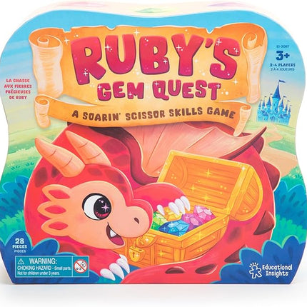 Educational Insights Ruby's Gem Quest - Preschool Fine Motor Board Game for Kids, Learning Scissor Skills & Color Matching, Fun Family Game Night, Therapy Games & Tweezer Toys, for 2-4 Players Ages 3+