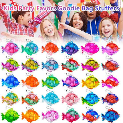 Pop Fidget Toys Bulk Its Party Favors for Kids 30 PCS Cute Fish Mini Pop Keychain It Sensory Fidget Toy Pack Fidgets for Classroom Prizes for Students Kids Carnival Prizes Birthday Goodie Bag Stuffers