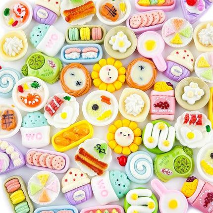 50 Pcs Miniature Food Mini Resin Food Tiny Food for Barbie Food Accessories Fairy Garden Micro Landscape Decoration