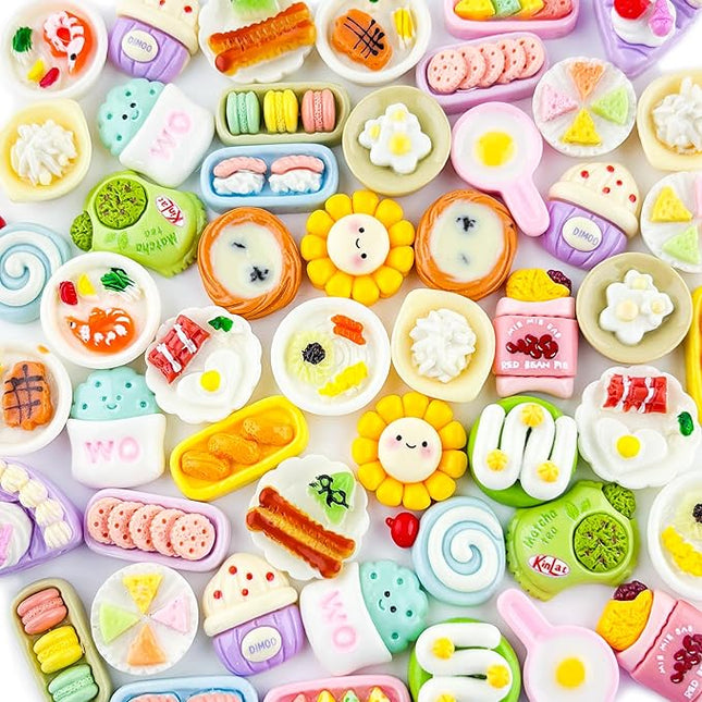 50 Pcs Miniature Food Mini Resin Food Tiny Food for Barbie Food Accessories Fairy Garden Micro Landscape Decoration