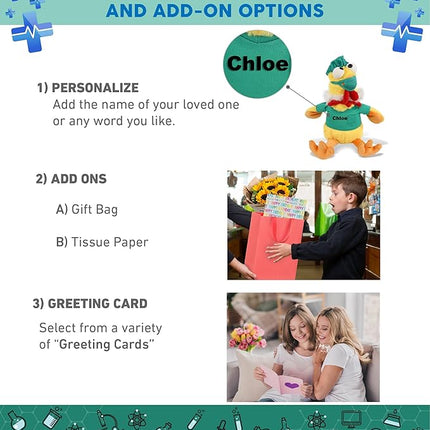 DolliBu Yellow Rooster Doctor Plush Toy - Super Soft Rooster Doctor Stuffed Animal Dress Up with Cute Scrub Uniform and Cap Outfit - Gift with Personalization - 10.5 Inches