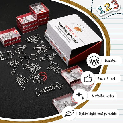 Yilloog 24 Packs Large Metal Puzzle Bulk Iq Wire Metal Puzzles with Paper Box Gift Package Educational Puzzle Toys Valentine Gifts Easter for Party Favor Teens Adults Challenge Gifts(Colored)