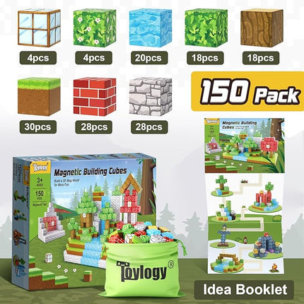 150PCS Magnetic Blocks-Build Mine Magnet World Forest Edition Kids Games for Boys&Girls Age 3-5 4-8 6-8, Magnetic Sensory STEM Toys Tiles for Toddlers Gifts for 3+ Years Old Ideal Construction Toys