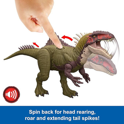 Mattel Jurassic World Chaos Theory Battle Roarin’ Becklespinax Dinosaur Action Figure Toy, Rampage Head Strike, Chomp, Roars & Snarls, Extending Spikes (Amazon Exclusive)