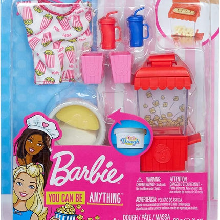 Barbie Cooking & Baking Accessory Pack with Popcorn-Themed Pieces, Including T-Shirt for Doll, Popcorn Machine Mold & Container of Molded Dough, Ages 4 Years Old & Up, Multi