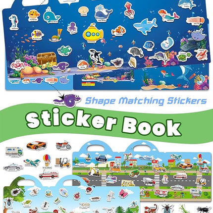 Reusable Sticker Book for Toddlers 2-4 Years, Stickers for Kids, Toddler Sticker Book Ages 1-3, Toddler Craft Activities, Toddlers Travel Toys Ages 2+ Boy Girl Birthday Gifts