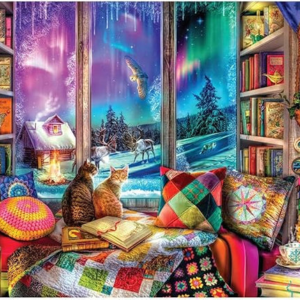 Buffalo Games - 1000 Piece Jigsaw Puzzle - Aimee Stewart - Northern Lights Cats - Winter Scene - Challenging Puzzles for Adults and Families