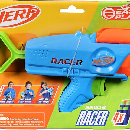 NERF Elite Junior Racer Easy Play Dart Blaster, 4 Nerf Elite Darts, Nerf Blaster Outdoor Toys, for Kids, Ages 6+