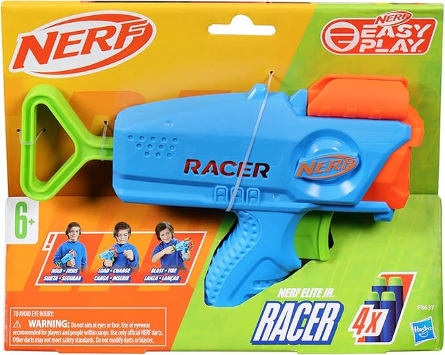 NERF Elite Junior Racer Easy Play Dart Blaster, 4 Nerf Elite Darts, Nerf Blaster Outdoor Toys, for Kids, Ages 6+
