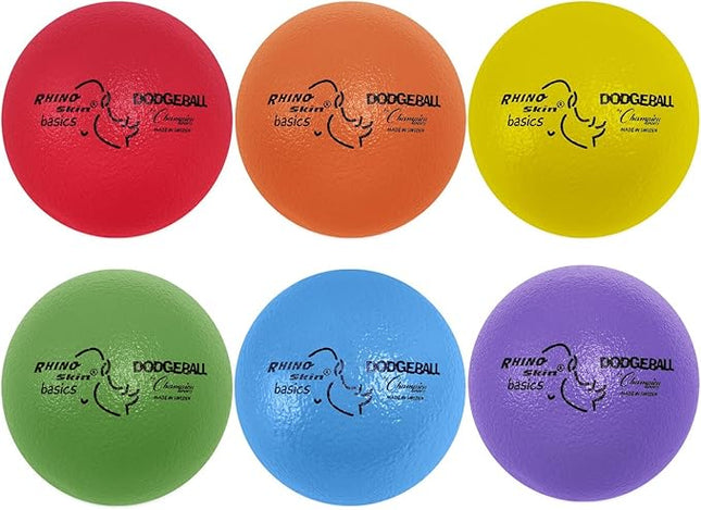 Champion Sports Rhino Skin Dodgeball Set – 6 Soft Foam Dodgeballs with Tear-Resistant Coating, Grip Surface, Low Bounce, Mesh Bag, Indoor & Outdoor Playground or PE Class Ball Set – 6” or 7”