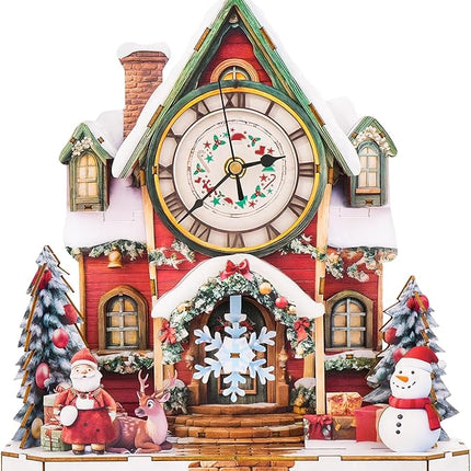 3D Wooden Puzzles for Adults - Santa House Puzzles, Clock 3D Mechanical Wood Model Kit, Good Present Idea for Family and Friends, DIY Model Kits for Home Decor