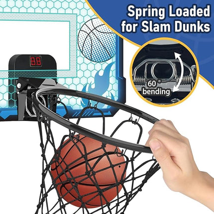 Indoor Basketball Hoop for Kids with Led Lights Mini Basketball Hoop with Remote Control Over The Door Basketball Hoops with Scoreboard Basketball Toys for 4-12 Year Old Boys Girls