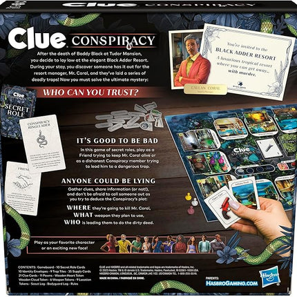 Clue Conspiracy Board Game for Adults and Teens, Secret Role Strategy Games, Ages 14+, 4-10 Players, 45 Minutes, Mystery & Party Games