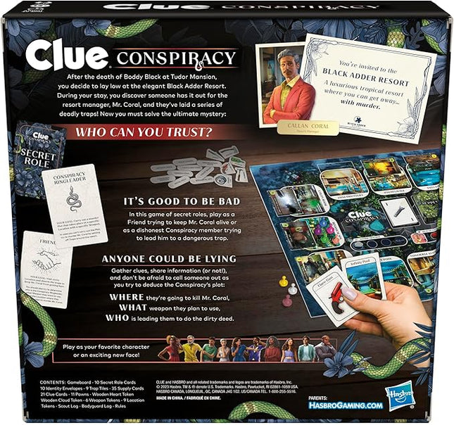 Clue Conspiracy Board Game for Adults and Teens, Secret Role Strategy Games, Ages 14+, 4-10 Players, 45 Minutes, Mystery & Party Games