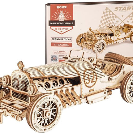 ROKR 3D Wooden Puzzle for Adults-Mechanical Car Model Kits-Brain Teaser Puzzles-Vehicle Building Kits-Unique Gift for Adults on Birthday/Christmas Day(1:16 Scale)(MC401-Grand Prix Car)