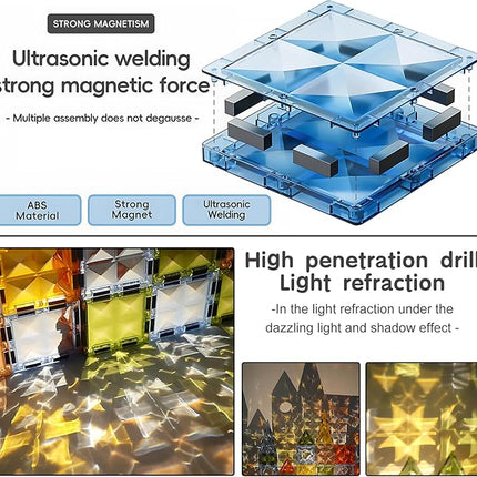 Deluxe Quality Magnetic Tiles Building Set with Attractive Reflective Pattern, LED Lights, Marble Run, and Cars - STEM Educational Toy for Creative Kids Girls Boys 3+ (87 pcs Ferris Wheel)
