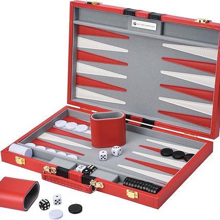 Get The Games Out Top Backgammon Set - Classic Board Game Case - Best Strategy & Tip Guide - Available in Small, Medium and Large Sizes (Red, Medium)