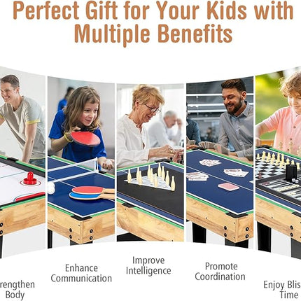 Goplus 10-in-1 Combination Multi Game Table Set, Adult Size Combo Game Table W/Foosball, Table Tennis, Pool, Air Hockey Table, Bowling, Chess, Checkers, Backgammon for Game Night