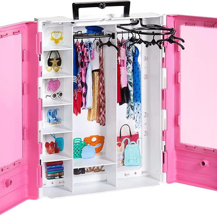Barbie Fashionistas Ultimate Closet, Pink with Fold-Out Rack & Carrying Handle, Portable Storage for Barbie Doll Clothes & Accessories
