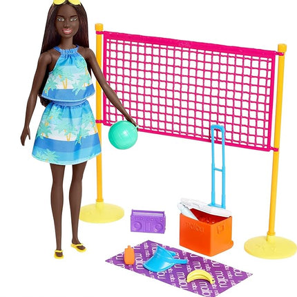 Barbie Loves The Ocean Beach-Themed Playset, with Volleyball Net & Accessories, Made from Recycled Plastics, Gift for 3 to 7 Year Olds