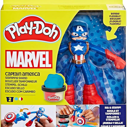 Play-Doh Marvel Captain America Stamping Shield with Bendy Action Figure, Imagination Toys for 4 Year Old Boys and Girls and Up