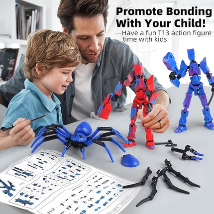 Spider T13 Action Figure Set -Titan 13 Action Figure with Sucker Spider T-13 Collectible 3D Printed Toys Highly Detailed Action Figures for Collectors and Fans （Assembly Required）- Red