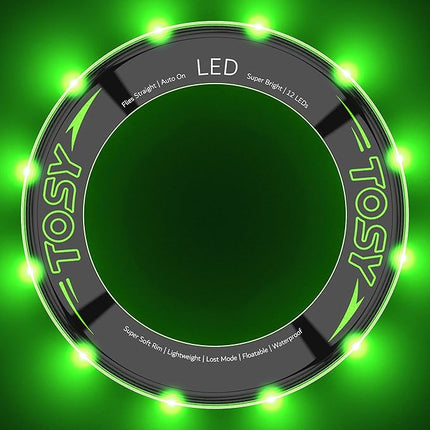 TOSY Flying Ring - 16 Million Color RGB or 12 LEDs, Super Bright, Lost Mode, Auto Light Up, Camping Essentials for Kids/Teens/Boy/Girl, Safe & Soft, Waterproof, Pool/Beach Games, Lightweight Toy