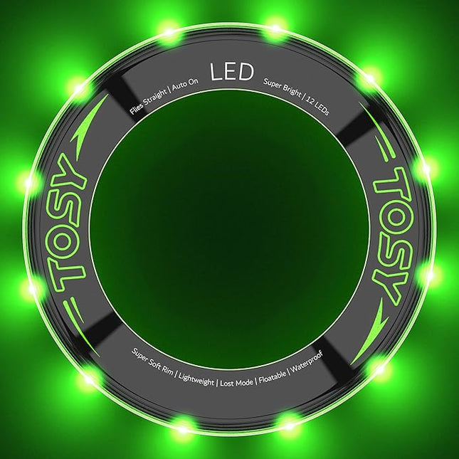 TOSY Flying Ring - 16 Million Color RGB or 12 LEDs, Super Bright, Lost Mode, Auto Light Up, Camping Essentials for Kids/Teens/Boy/Girl, Safe & Soft, Waterproof, Pool/Beach Games, Lightweight Toy