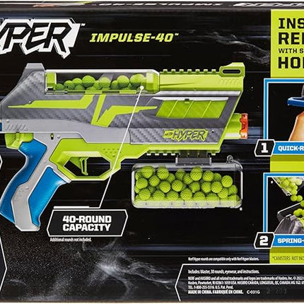NERF Hyper Impulse-40 Blaster, 30 Nerf Hyper Rounds, Spring-Open Instant Reload Hopper, Up to 110 FPS Velocity, Eyewear Included
